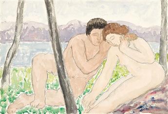 ABRAHAM WALKOWITZ Two watercolors of nudes.